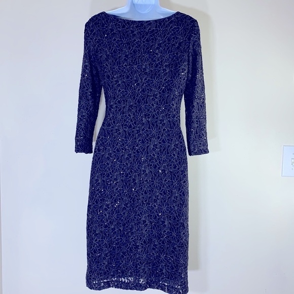 NWT. Lauren Ralph Lauren 4 Shimmer Coal Floral Lace Sequin Sheath Dress. - Picture 9 of 11